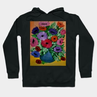 Some colorful poppies in a blue vase Hoodie